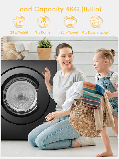 Wäschetrockner, 2.9 cu.ft FOHERE Tragbarer Kompakter Trockner, 1400W Ablufttrockner mit Sensor, 5 Auto-Trockenmodi, mit Abluftschlauch & Edelstahl Trommel, für Wohnung, Haus, Wohnheim-110V, Schwarz