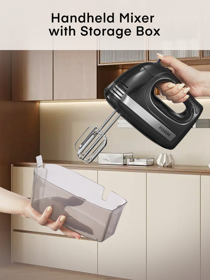 Handmixer mit Aufbewahrungsbox, 5 Geschwindigkeitsstufen und Turbo, FOHERE Elektrischer Eierschläger mit 6 Zubehörteilen