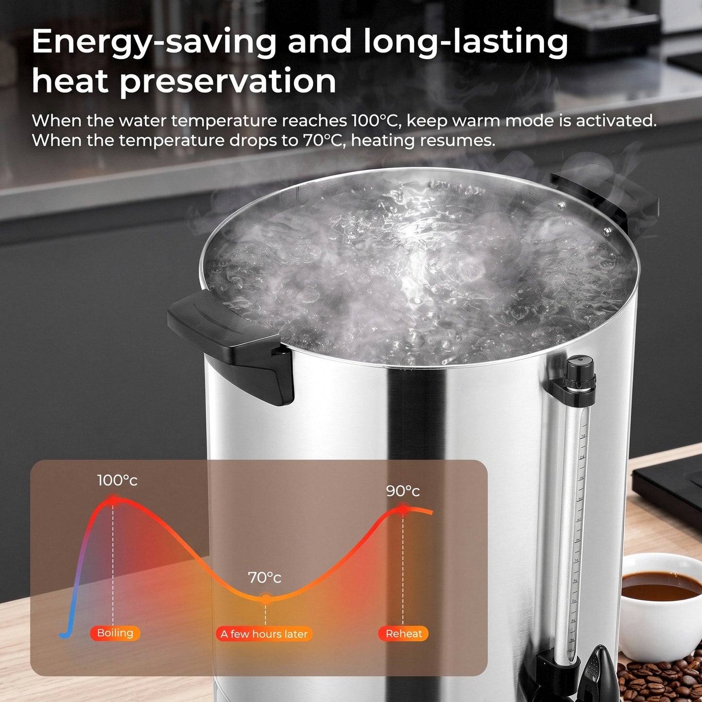 FOHERE 60-Cup Commercial Coffee Urn, 1500W, Stainless Steel Hot Water Dispenser with Adjustable Temp & Water Gauge