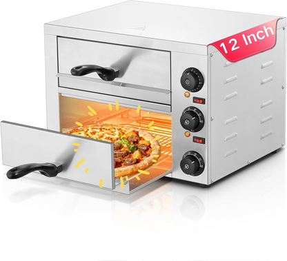 Kommerzieller Pizzaofen, 1700W, 350°C Max. Temperatur, 12 Zoll Doppeldeck, Mehrzweck-Pizzamaker für Restaurant, Zuhause, Party
