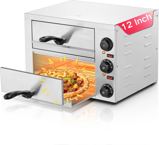 Kommerzieller Pizzaofen, 1700W, 350°C Max. Temperatur, 12 Zoll Doppeldeck, Mehrzweck-Pizzamaker für Restaurant, Zuhause, Party