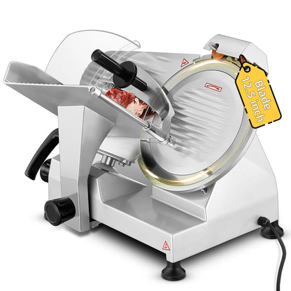 12,5 Zoll Professioneller Fleischschneider, Elektrische Aufschnittmaschine, 240W Premium-Chromstahlklinge, Halbautomatische Fleischschneidemaschine für den Heimgebrauch
