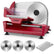 FOHERE Fleischschneidemaschine, 250W Aufschnittmaschine mit drei 7,5-Zoll-Edelstahlklingen und Auffangschale, Rot