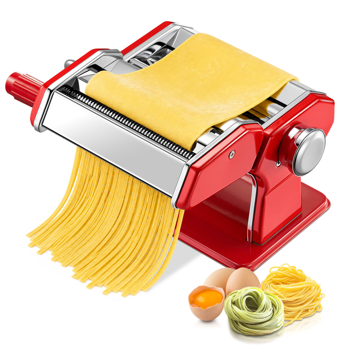 FOHERE Pasta Maker with 7 Adjustable Thickness Settings - 3 in 1 Noodle Maker with Rollers & 2 Width Cutters for Fresh Spaghetti, Fettuccini, Lasagna, Dumplings & More