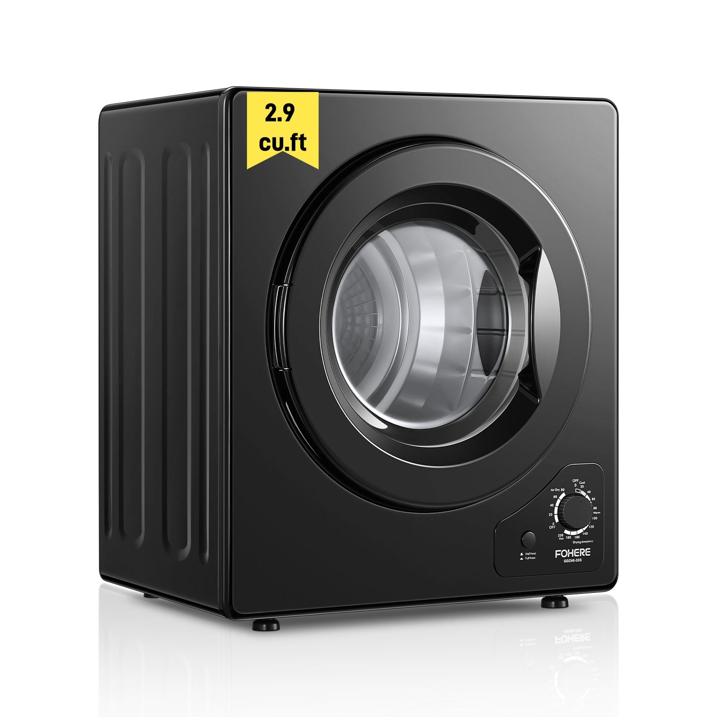 Wäschetrockner, 2.9 cu.ft FOHERE Tragbarer Kompakter Trockner, 1400W Ablufttrockner mit Sensor, 5 Auto-Trockenmodi, mit Abluftschlauch & Edelstahl Trommel, für Wohnung, Haus, Wohnheim-110V, Schwarz
