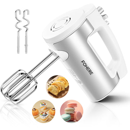 6-Gang-Handmixer mit Turbotaste, Küchenstabmixer zum Aufschlagen von Speisen, Eierschläger inkl. 3 Aufsätzen, Weiß