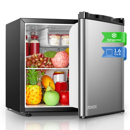 1,6 Cu. ft Minikühlschrank mit Gefrierfach, kleiner Kühlschrank für Büro, Zimmer, Edelstahl