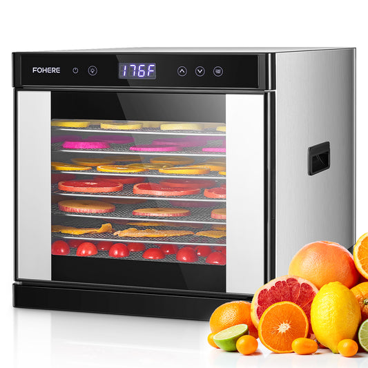 Dörrautomat, 8 Edelstahlgitter, 48 Stunden Timer und Temperaturregelung, Perfekt für Dörrfleisch, Kräuter, Fleisch, Rindfleisch, Obst und Gemüse