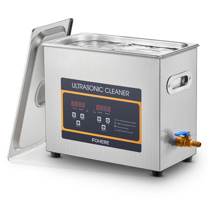 FOHERE Ultraschallreinigungsgerät 6,5L mit Heizung und Timer, 180W Edelstahl Ultraschallreiniger für Teile, Brillen, Uhren, Zahnspangen