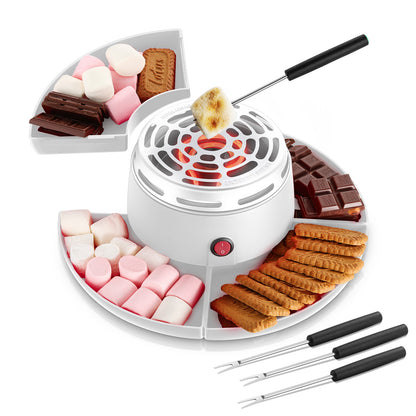 FOHERE Smores Maker für Tischplatte Indoor, mit 4 abnehmbaren Tabletts & 4 Röstgabeln, Geschenk, Weiß