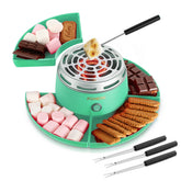 FOHERE Smores Maker Tischgerät für drinnen, Flammenloser Elektrischer Marshmallow Röster mit 4 abnehmbaren Ablagen & 4 Röstgabeln, Filmabend Zubehör & Einweihungsgeschenk, Grün