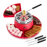 FOHERE Smores Maker Tischgerät für Innenräume, flammenloser elektrischer Marshmallow-Röster mit 4 abnehmbaren Ablagen & 4 Röstgabeln, Zubehör für Filmabende & Einweihungsgeschenk, Rot