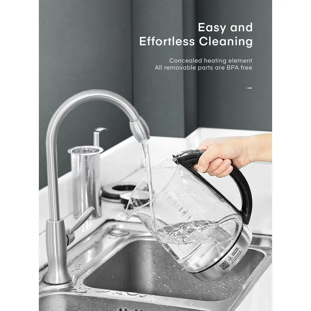 Elektrischer Teekessel, Wasserkocher mit 9 Temperatureinstellungen, 2 Std. Warmhaltefunktion, abnehmbarer Tee-Einsatz, Edelstahl-Glaskessel, BPA-frei, 1,7L