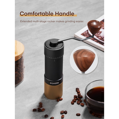 FOHERE Manuelle Kaffeemühle, konisches Mahlwerk aus Edelstahl mit 7 Stufen, externe Einstellung, für alle Kaffeesorten