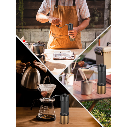 FOHERE Manuelle Kaffeemühle, konisches Mahlwerk aus Edelstahl mit 7 Stufen, externe Einstellung, für alle Kaffeesorten