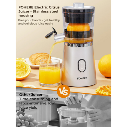 Elektrische Zitruspresse Freihändig, Orangen-Limetten-Grapefruit-Entsafter, Ein-Knopf-Bedienung, Leicht zu reinigende Saftmaschine