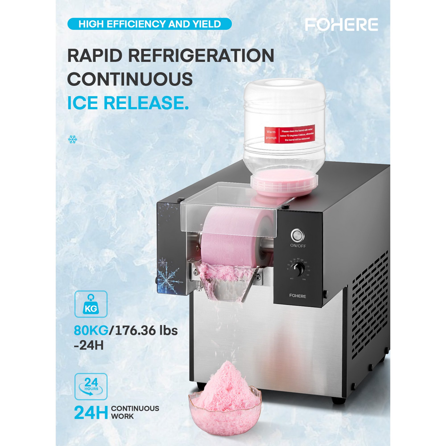 Schneeflocken-Eismaschine, 80 kg/24 h 360 W Crushed-Ice-Maschine für hausgemachte Flocken, Eiscreme, FOHERE