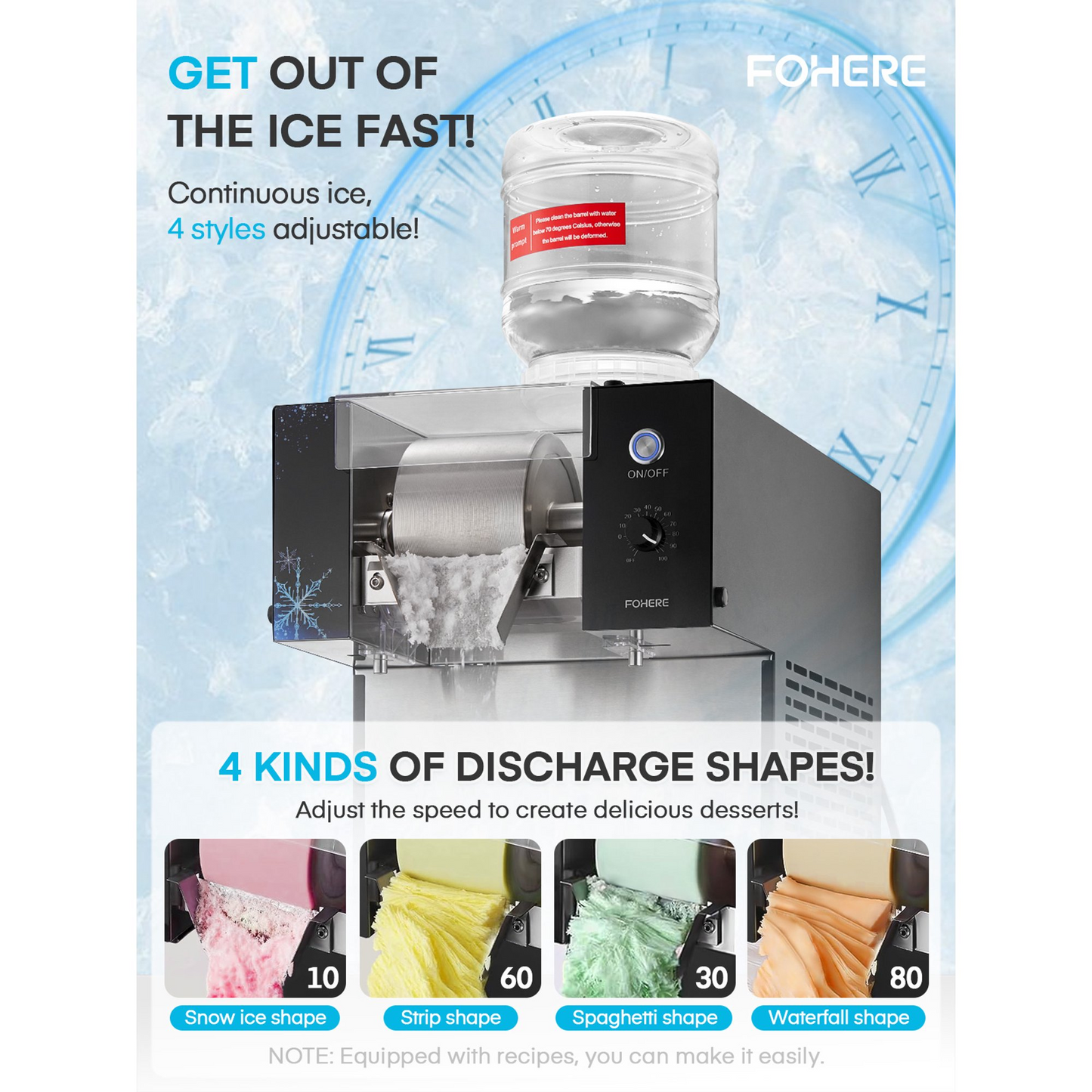 Schneeflocken-Eismaschine, 80 kg/24 h 360 W Crushed-Ice-Maschine für hausgemachte Flocken, Eiscreme, FOHERE