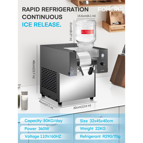 Commercial Snowflake Ice Machine, 176LBS/24H 360W Shaved Ice Machine for Homemade Flakes, Ice Cream, Food Grade Stainless Steel, Suitable for Bakery, Cafe, Restaurant Snack Bar