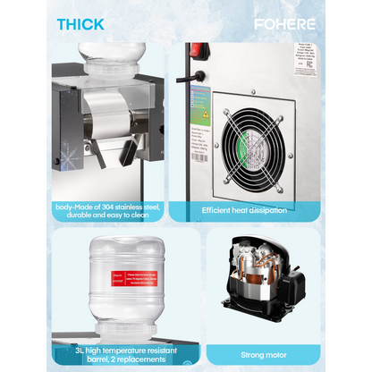 Schneeflocken-Eismaschine, 80 kg/24 h 360 W Crushed-Ice-Maschine für hausgemachte Flocken, Eiscreme, FOHERE