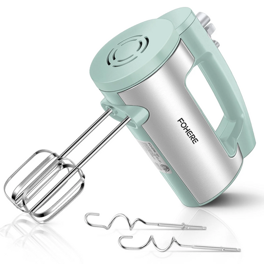 FOHERE 6-Gang-Handmixer mit Turbo-Boost, Küchen-Stabmixer für Lebensmittel zum Schlagen, inklusive 3 Aufsätzen, Grün