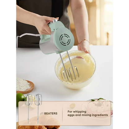 FOHERE 6 Speed Hand Mixer with Turbo Boost, Kitchen Hand Held Mixer Immersion Blender for Food Whipping, Includes 3 Attachments, Green