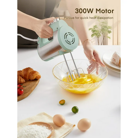 FOHERE 6 Speed Hand Mixer with Turbo Boost, Kitchen Hand Held Mixer Immersion Blender for Food Whipping, Includes 3 Attachments, Green