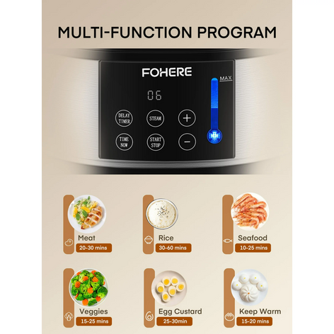 13QT Electric Cooking Steamer, with Delay Timer, 3-Tier Vegetable or Meat Food Steamer, 800W Fast Cooking