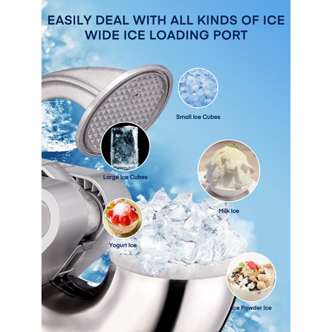 Ice Crusher 660LBS/H, 300W Electric Snow Cone Machine with Dual Blades, Stainless Steel Shaved Ice Machine