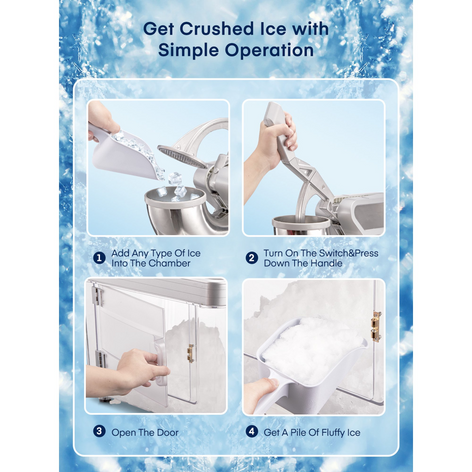 Ice Crusher 660LBS/H, 300W Electric Snow Cone Machine with Dual Blades, Stainless Steel Shaved Ice Machine
