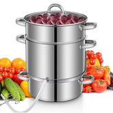 FOHERE 8.5Qt Steam Juicer Extractor for Canning with Glass Lid, Hose, Clamp for Juice, Jams Silver