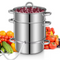 FOHERE 8.5Qt Steam Juicer Extractor for Canning with Glass Lid, Hose, Clamp for Juice, Jams Silver