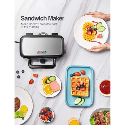 3-in-1 Sandwichmaker, 1200W Waffeleisen, Panini-Kontaktgrill, mit 5-Stufen-Temperaturregelung und abnehmbaren Platten, Antihaftbeschichtung, Schwarz