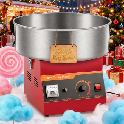 1000W Zuckerwattemaschine Kommerziell, Zuckerwattengerät, Einfache Bedienung mit 15 Zoll Edelstahlschüssel und Zuckerschaufel, Perfekt für Zuhause, Karneval, Kindergeburtstag, Familienfeier, Rot