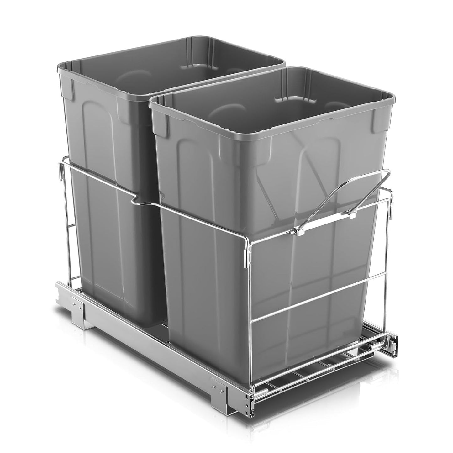FOHERE Double Pullout Trash Can for Kitchen Cabinets 35 Qt Garbage Recycling Bin on Full Extension Slides, Black