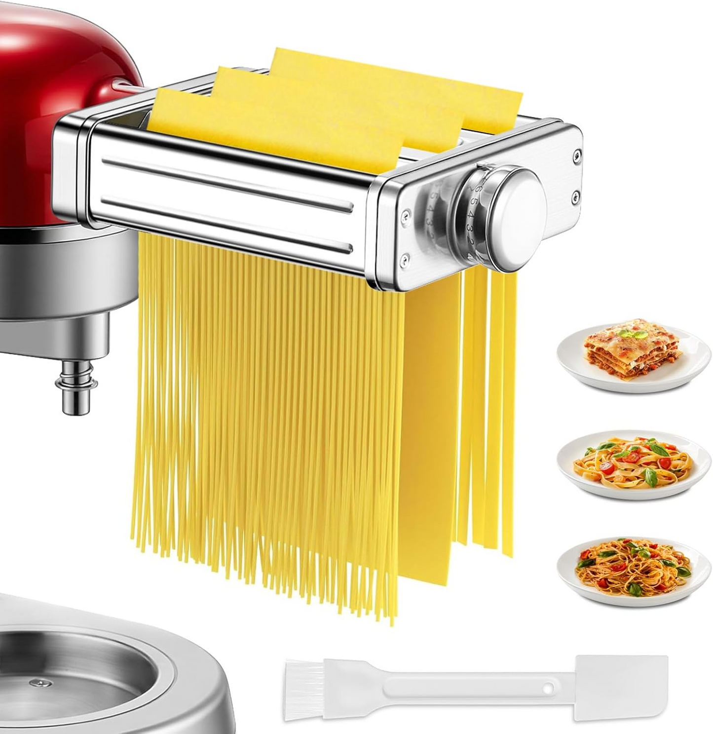 FOHERE 3 In 1 Pasta Maker Attachment for Kitchen Aid Stand Mixer, 7-Level Thickness Adjustable Pasta Roller Attachment for Fettuccine and Linguine