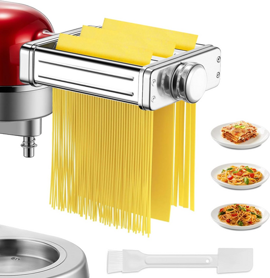 FOHERE 3 In 1 Pasta Maker Attachment for Kitchen Aid Stand Mixer, 7-Level Thickness Adjustable Pasta Roller Attachment for Fettuccine and Linguine
