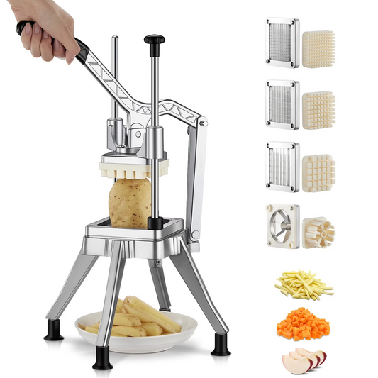 FOHERE Professioneller Gemüseschneider, mit 6-Keil-Schneider & 1/4″&3/8″&1/2" Klinge, Profi-Lebensmittelwürfler, Pommesschneider, Zwiebelschneider, Edelstahl für Tomaten, Paprika, Kartoffeln, Pilze