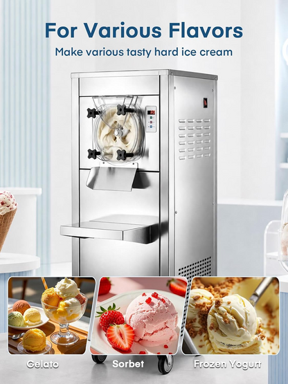 Commercial Ice Cream Machine 2000W, 20-28 L/H Yield Gelato Hard Serve Ice Cream Maker with 7L Stainless Steel Cylinder,LED Panel, Timer, Auto Clean for Restaurants Snack cafes