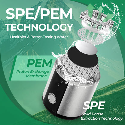 Hydrogen Water Bottle Generator, up to 6000 PPB Glass Portable Hydrogen Water Machine with SPE/PEM Technology, 6H Retention BPA Free