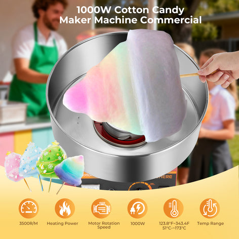 1000W Cotton Candy Machine Commercial, Cotton Candy Maker, Easy Use with 15 inch Stainless Steel Bowl and Sugar Scoop, Perfect for Home, Carnival, Kids Birthday, Family Party, Red