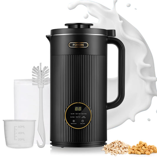 Nussmilchmaschinen FOHERE 1L Automatischer Mandelbereiter, 800W Hausgemachte Pflanzenmilch, Hafer-, Soja-, Saft- und Milchfreie Getränke, Mit Startverzögerung/Selbstreinigung/Warmhaltefunktion/Kochfunktion