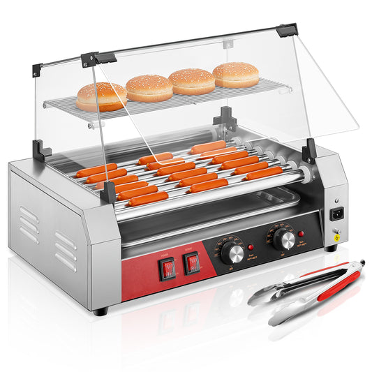 Elektrischer Hot-Dog-Grill mit 7 Rollen und Spritzschutz & Ablage 1050W
