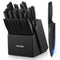 Knife Set 23 Pieces Kitchen Knife Set with Block and Built-in Sharpener High Carbon Stainless Steel Self-Sharpening Anti-Rust Coating Knife Block Set with Wooden Block, Black