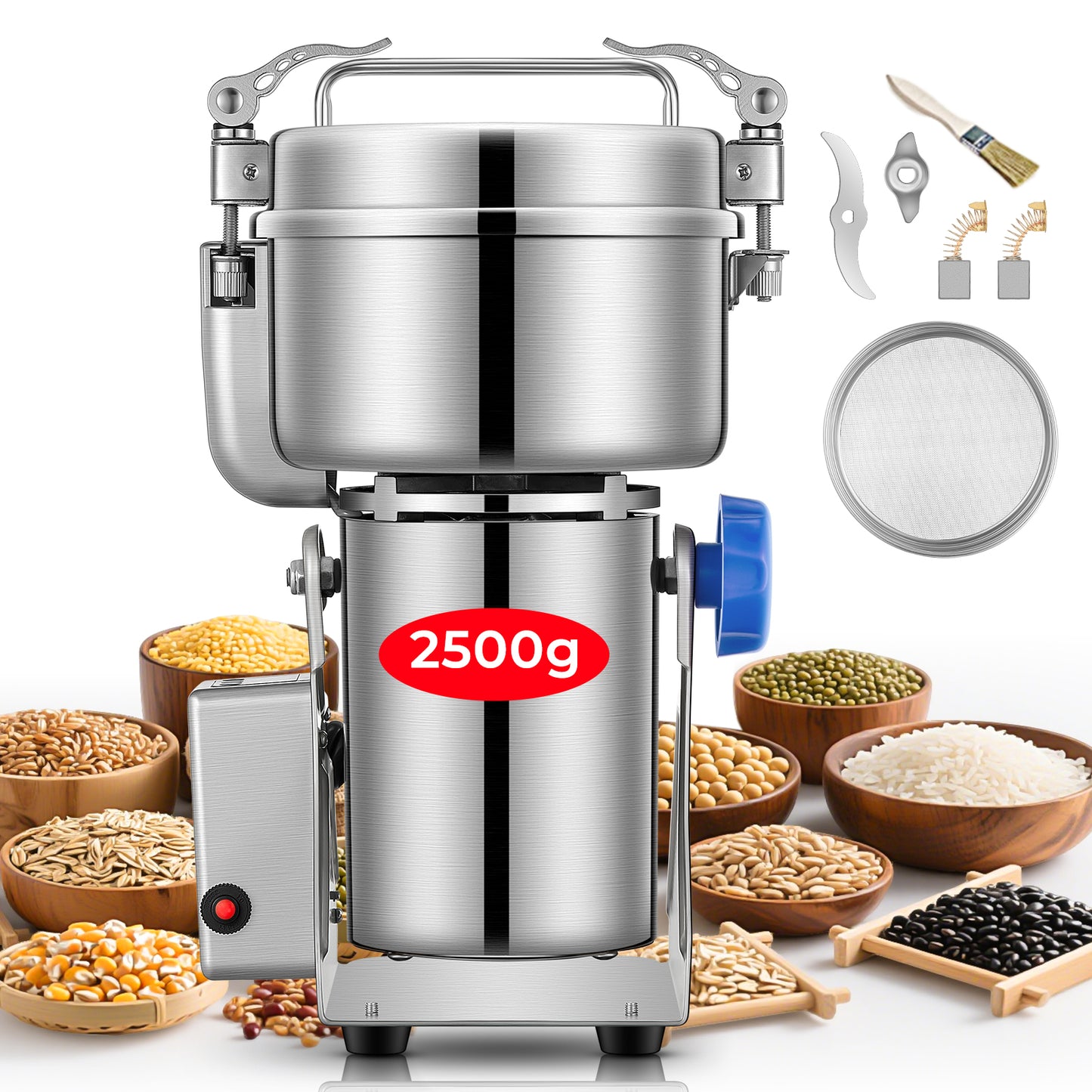 Elektrische Getreidemühle 2500g, Schaukel-Kräutermühle für trockene Gewürze und Kräuter