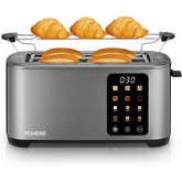 4 Slice Smart Toaster, LCD and Touchscreen, 6 Bread Types & Shade Settings, Retractable Warming Rack, Cancel/Defrost/Reheat Functions, 1400W