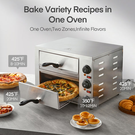 Commercial Pizza Oven, 1700W, 662°F Max Temp, 12 Inch Double Deck Layer, Multipurpose Pizza Maker for Restaurant, Home, Party