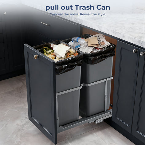 FOHERE Pullout Trash Cans for Under Kitchen Cabinets, 35*2 Quart with Soft-Close Slides, Heavy Duty Garbage Recycling Bin for Kitchen Cabinet