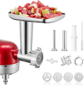 FOHERE Stainless Steel Meat Grinder Attachment for KitchenAid Stand Mixer, Grinding Plate, Grinding Blades, Sausage Stuffer Tubes, Large Food Tray