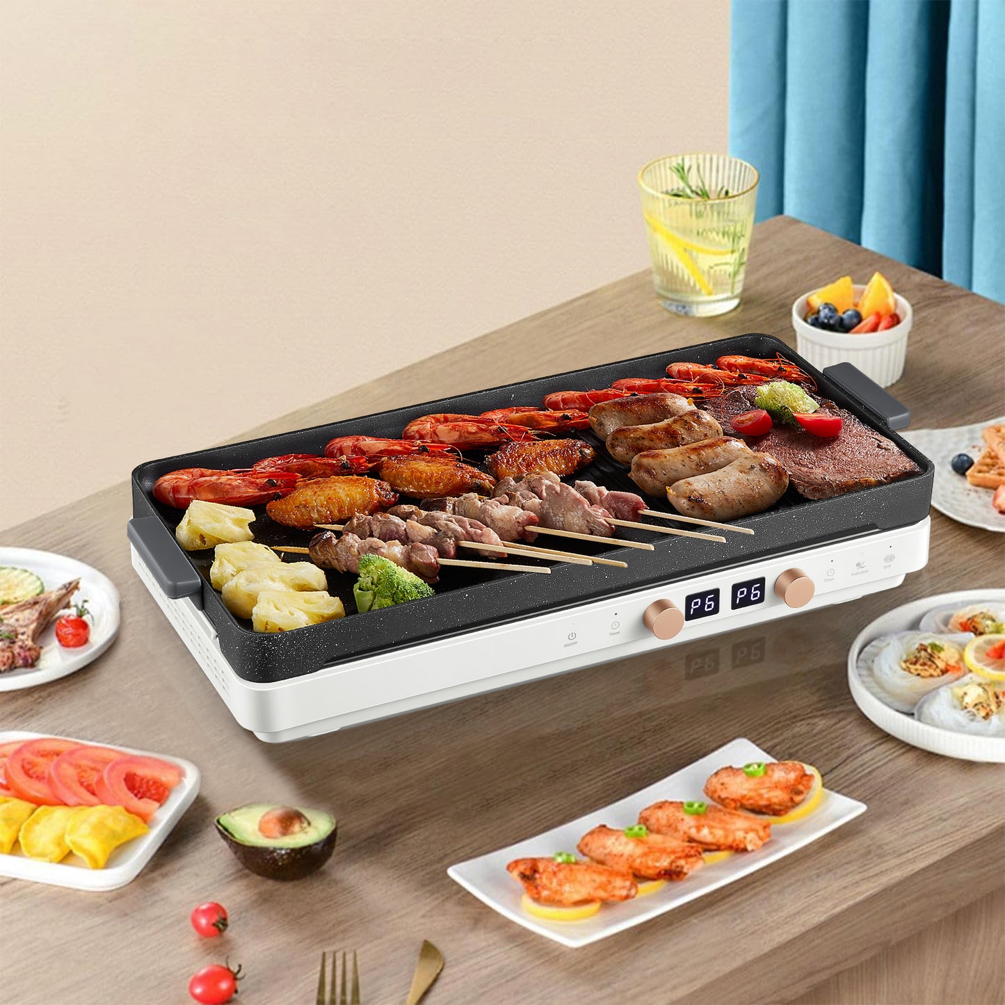 Induction Cooktop 2 Burners, Double Induction Hot Plate with Removable Cast Iron Griddle Pan Non-Stick, Independent Temperature Control, 8 Power Levels